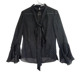 Trina Turk Black Ruffled Bell Sleeve Blouse. Size